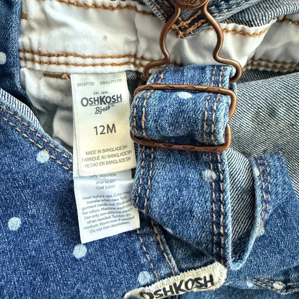 OshKosh B'gosh Baby Polka Dot Denim Bib Overalls Kids,Blue, 12M